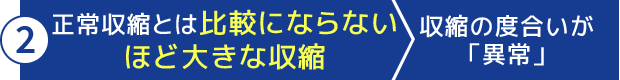 正常収縮とは比較にならないほど大きな収縮。収縮の度合いが「異常」