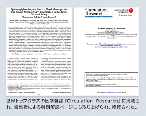 界トップクラスの医学雑誌Circulation Researchに掲載され、編集者による特別解説ページにも取り上げられ、絶賛された。